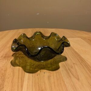 Vintage Avacado Green Ripple Small Glass Bowl